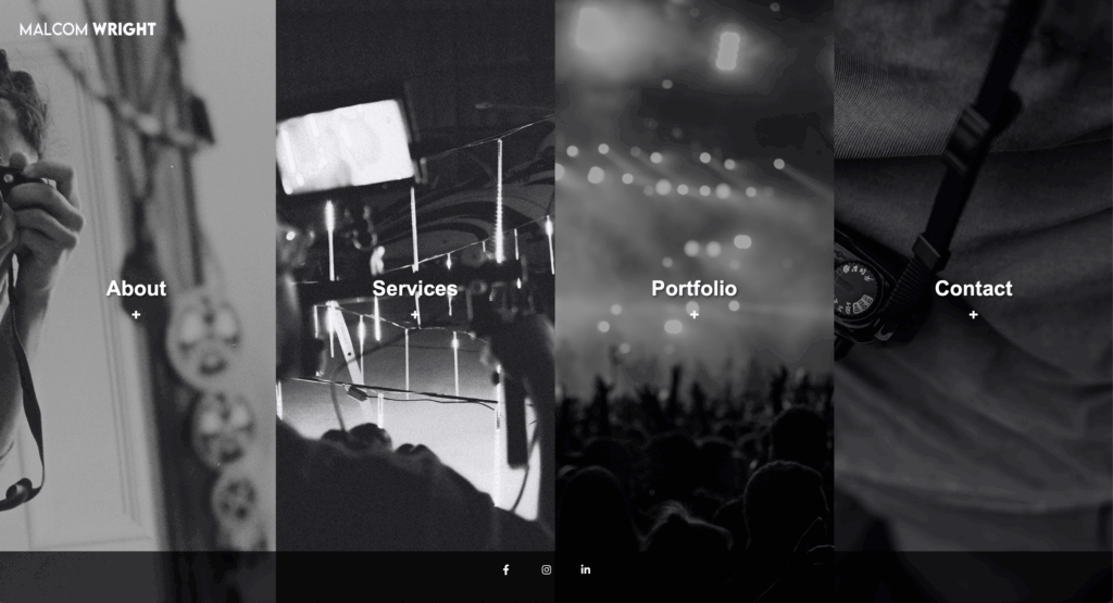 Landing Page for Malcom Wright's portfolio website.